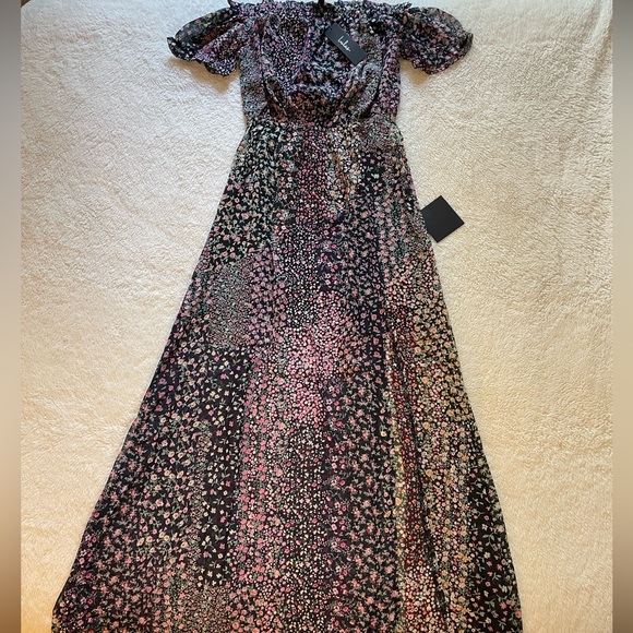 Lulus Neva Navy‎ Blue Floral Print Off-the-Shoulder Maxi Dress - Picture 2 of 9